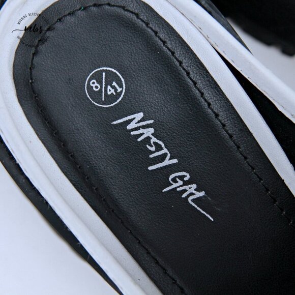 Nasty Gal Leather Chunky Backless Loafers White Gold Women UK 8 EU 41 US 10 - Picture 14 of 15